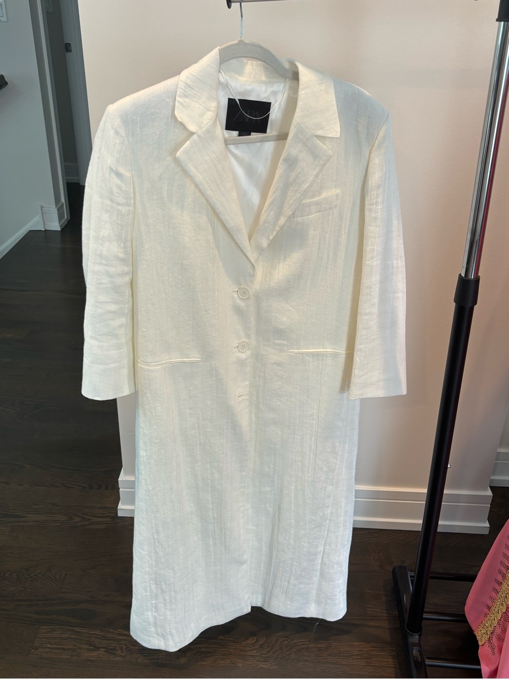 Zara White Linen-Blend Long Trench Coat